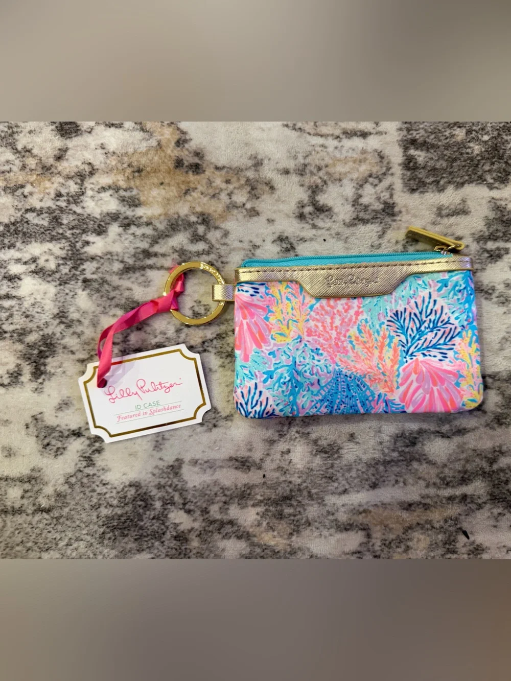 Lilly Pulitzer Turquoise Floral ID Card Holder with Key Ring